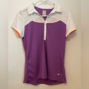 Callaway Purple and White Short Sleeve Golf Polo with Orange Trim